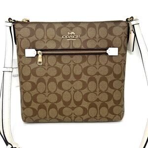 Coach Rowan File Bag Crossbody Purse in Signature Canvas Khaki Chalk White C1554